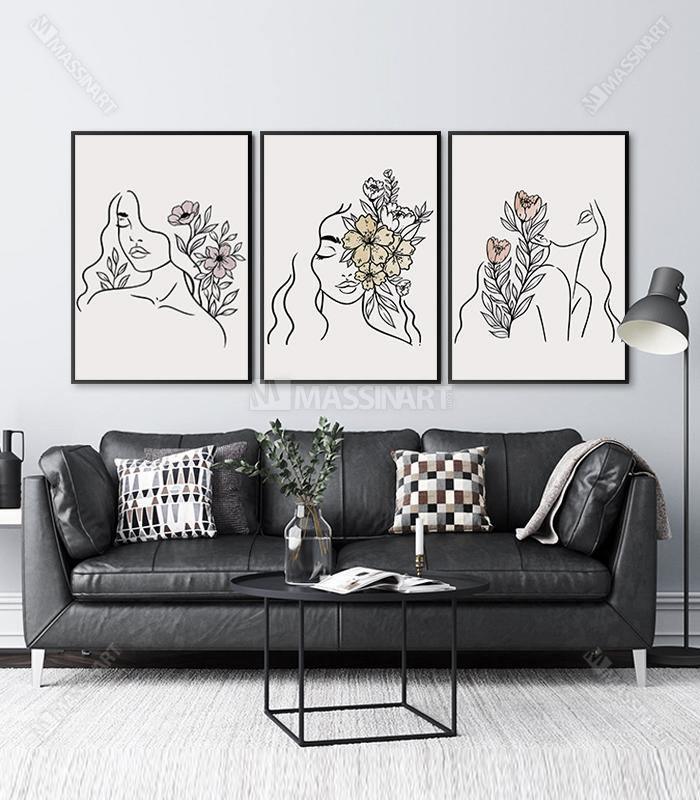 Faces and Flowers with Neutral Colors - Tableaux encadrés - Massinart.ma  décoration murale au Maroc